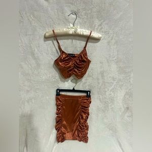 two piece copper party wear cropped tank and skirt